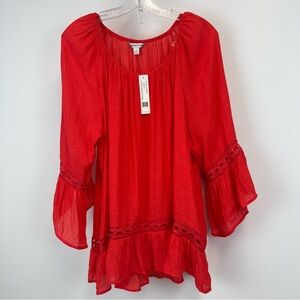Fundamental Things Mandarin Orange Boho Bell Sleeves Flowy Top‎ Size XL NWT